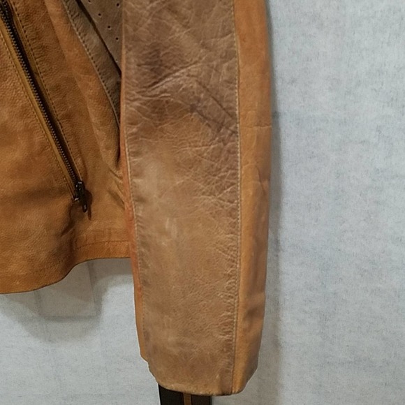 VTG Excelled Tan Genuine leather bomber jacket Distressed Zipper Pockets mens XL - Picture 9 of 12